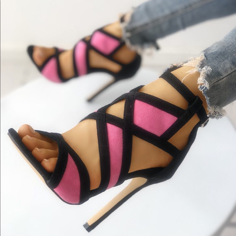 Color Block Pink and Black High Heels - Picture 3 of 4